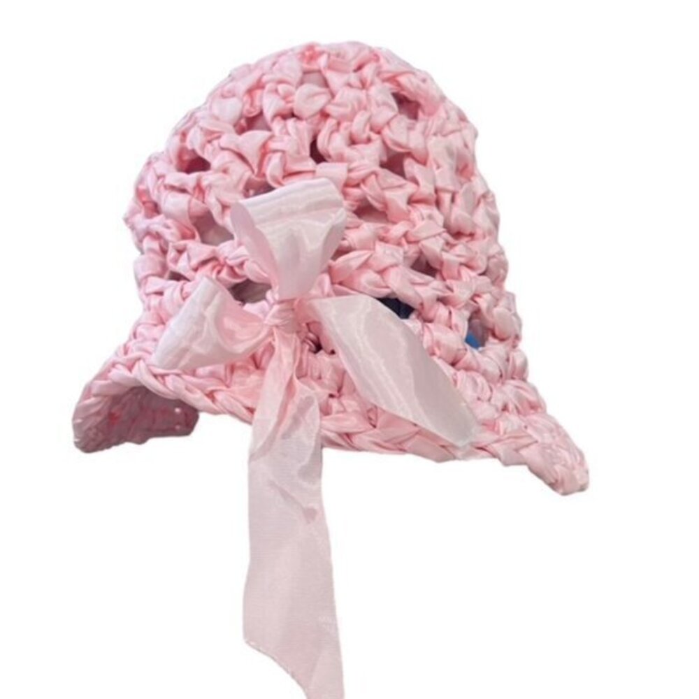 Satin Braided Ribbon Pink Hat with Ribbon Pastel Holiday Spring Party Barbie